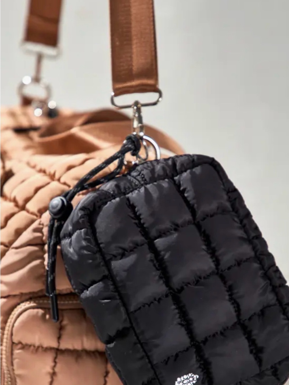 NWOT Free People Quilted Black Mini Bag with Rope Strap 8 X6”
